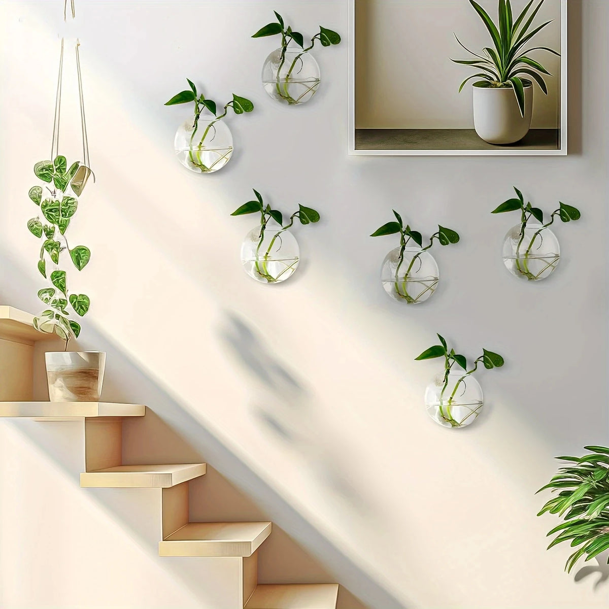 vase mural transparent moderne autoarrosant hydroponique jardinière décoration maison fixations adhésives