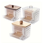 boîte rangement transparente bois coton tiges couvercle bambou moderne minimaliste anti poussière cosmétiques salle