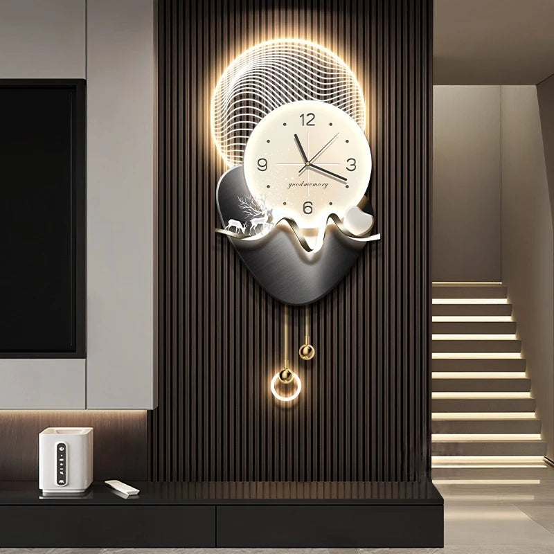 horloge murale moderne horloge abstrait lignes ondulées blanc doré minimaliste
