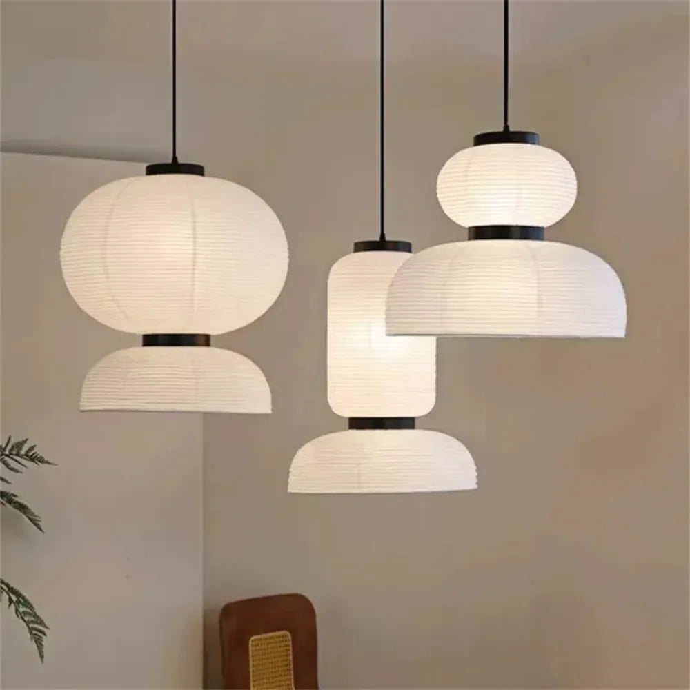 lampe suspendue japonaise blanc crème abat jour texturé semi translucide minimaliste chambre salon