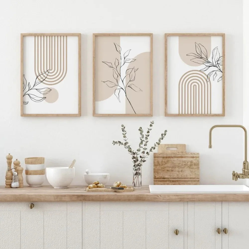 affiches abstraites minimalistes toile géométriques feuilles stylisées sans cadre modernes