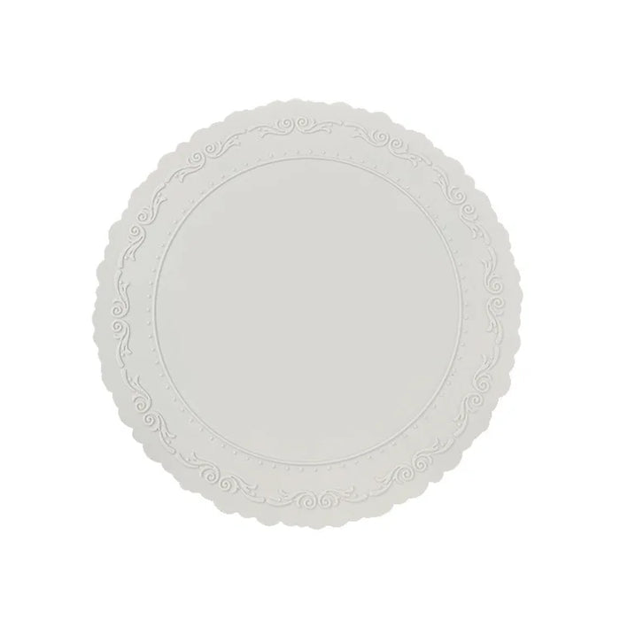 tapis table blanc fleurs bleues bordure dentelée classique baroque vaisselle antidérapant PVC