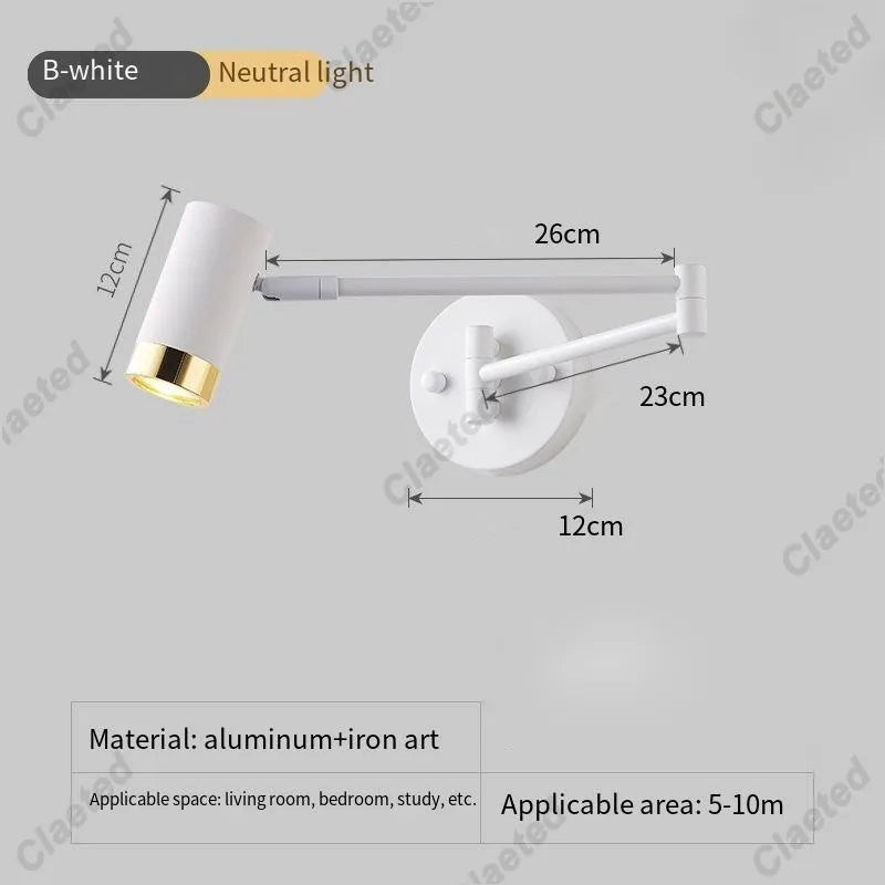 lampe murale articulée moderne noir blanc bois naturel minimaliste aluminium fer