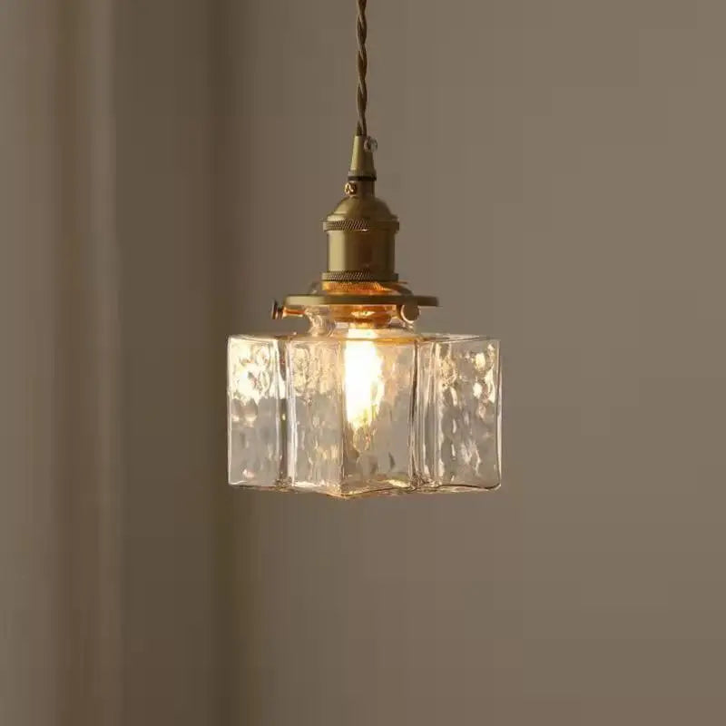 lampe suspendue vintage industrielle verre gravé transparent doré chambre étude