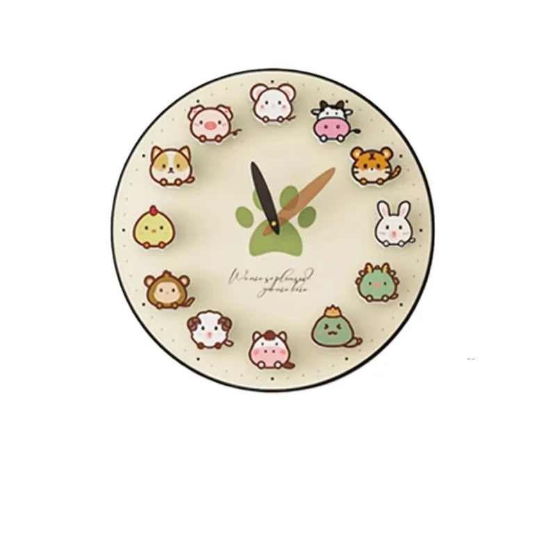 horloge murale moderne animaux mignons décoration salon beige aiguille acrylique unique