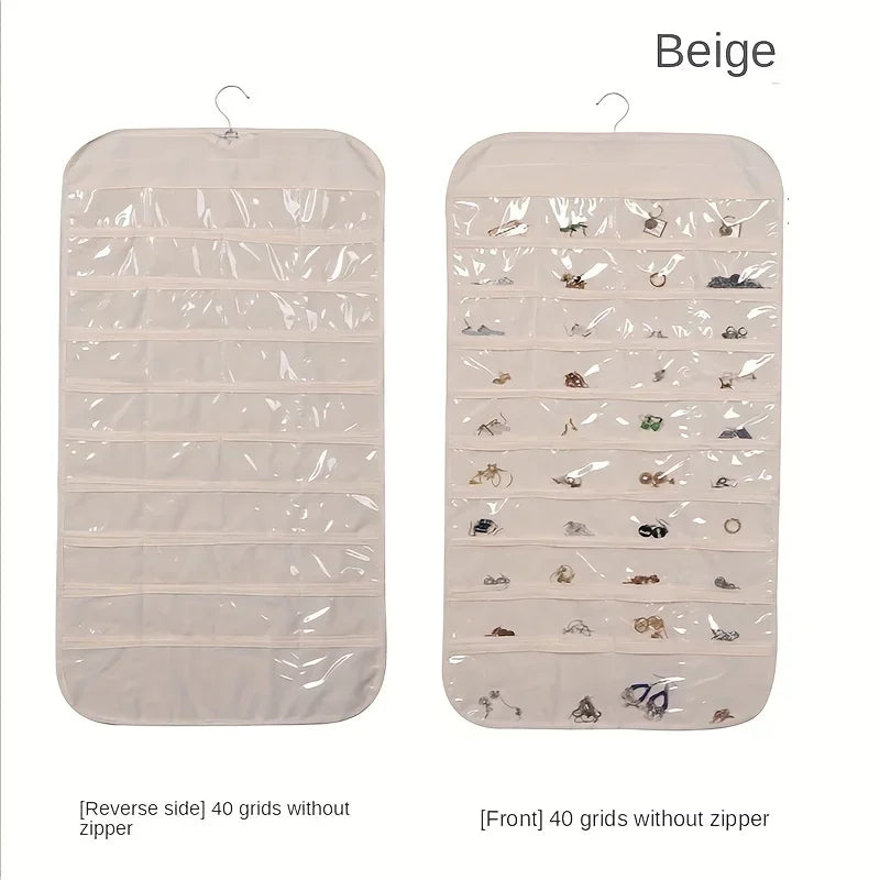 rangement bijoux suspendu noir blanc transparent moderne 40 grilles anneaux suspension