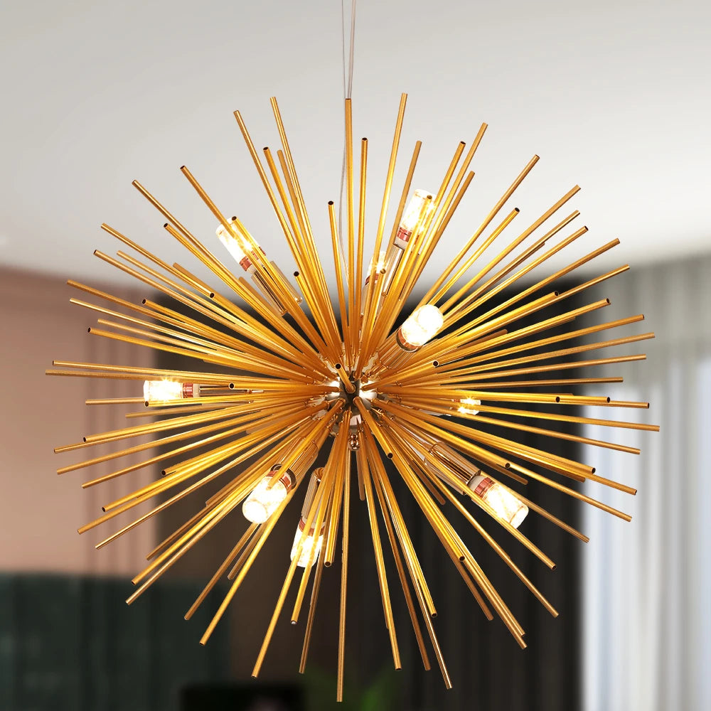 suspension lumineuse moderne dorée cristal rayons radiaux sans ombre led flux lumineux encastrée