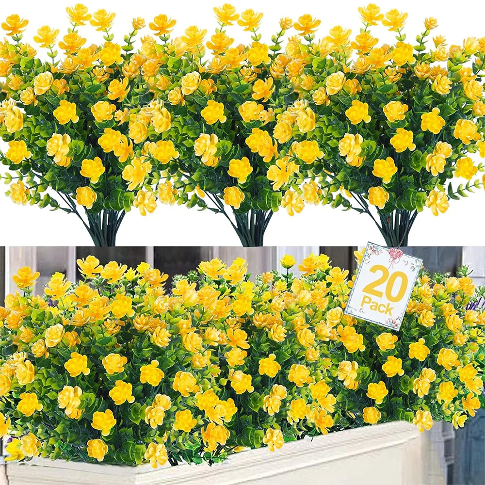 bouquets fleurs artificielles jaune violet vert feuilles modernes extérieur mariage piques tiges flexibles