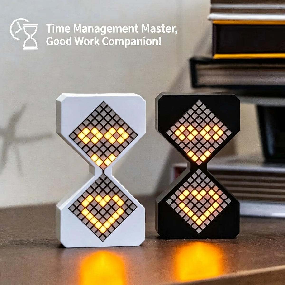 horloge led pixelée moderne minimaliste blanc noir ajustement luminosité affichage temps switch charge cabled