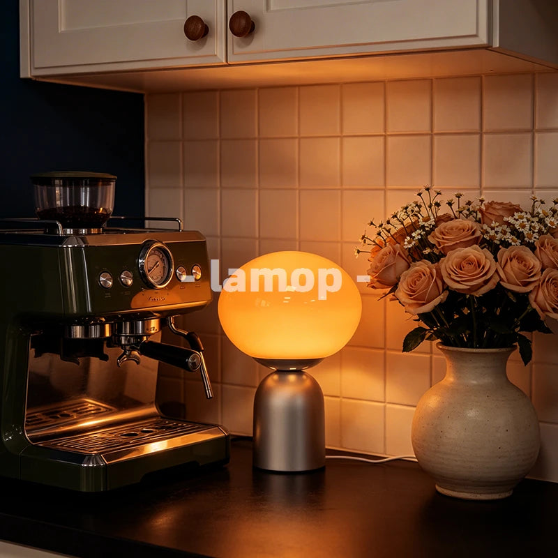 lampe table moderne rétro base noire lumière douce ampoules led verre strié orange sans