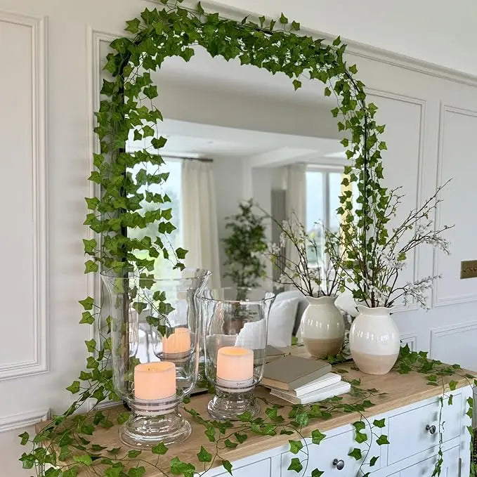 guirlande vigne artificielle 960cm bohème rustique décoration murale intérieur vert blanc feuilles tiges fines