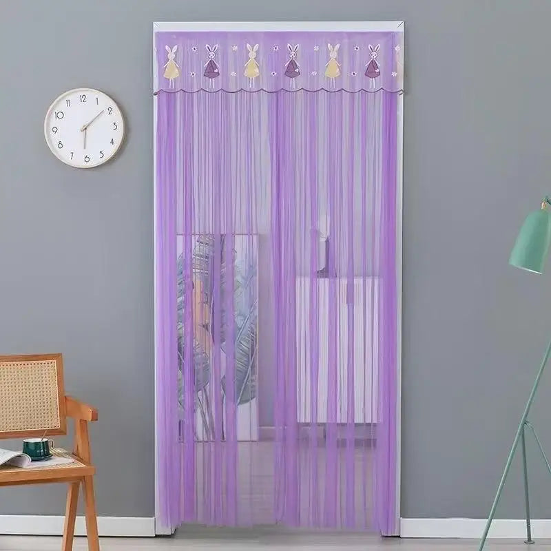 rideau porte transparent motif animaux brodés couleur bleu violet blanc enfantin