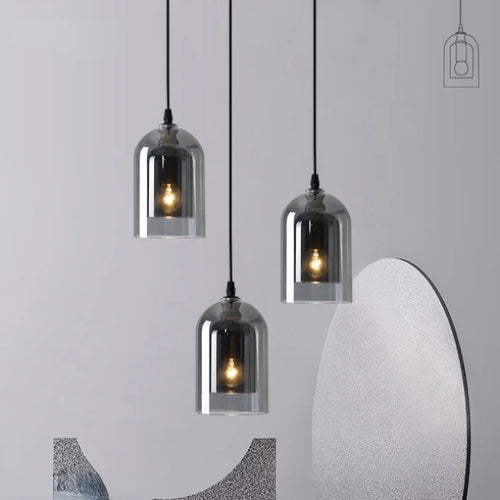 Suspension luminaire cuisine en verre et métal noir design nordique