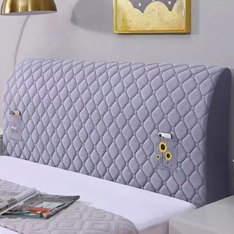 protège tête lit gris clair moderne poche rangement adhésif texture géométrique