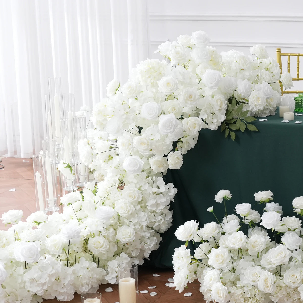 arche fleurs roses blanches decoration mariage exterieur classique 2mètres soie artificielle