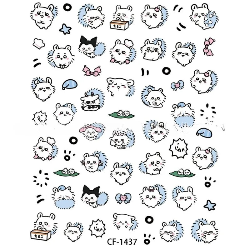 autocollants ongles dessins animés chats coeurs étoiles blanc bleu noir rose transparents mignons DIY