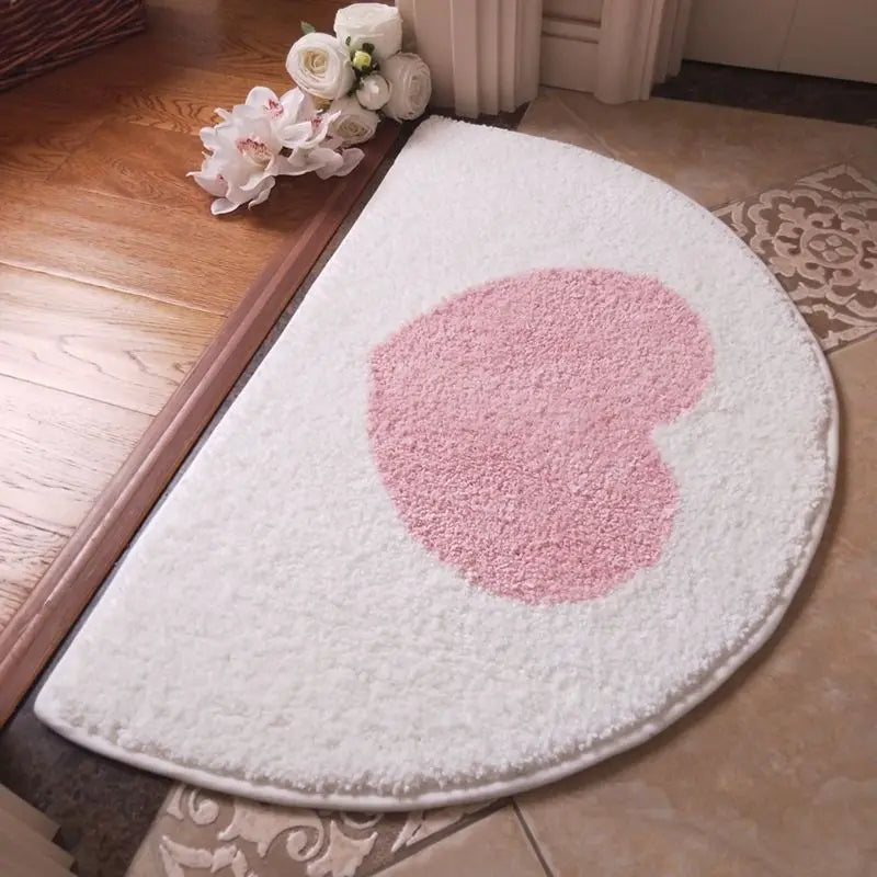 tapis sol moderne rose coeur blanc texture douce polyester résistant 40x60cm 50x80cm 60x90cm 80x120cm