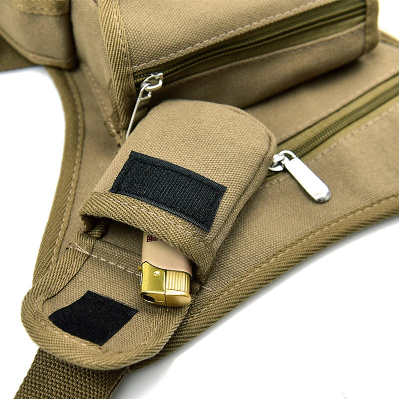 sac bandoulière homme toile marron clair utilitaire boucle glissière cahier smartphone lunettesscrição