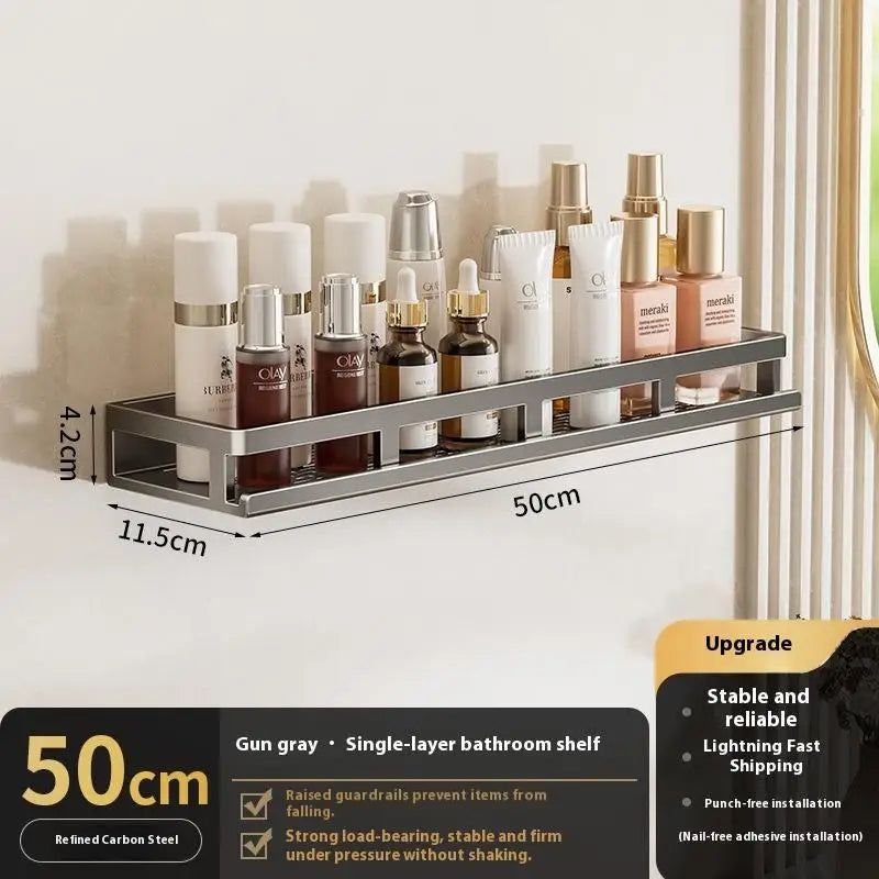 étagère murale salle bain moderne argentée perforée clips