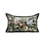 housse coussin jacquard motif forêt tropicale noir vert beige blanc décor maison voiture 45x45cm