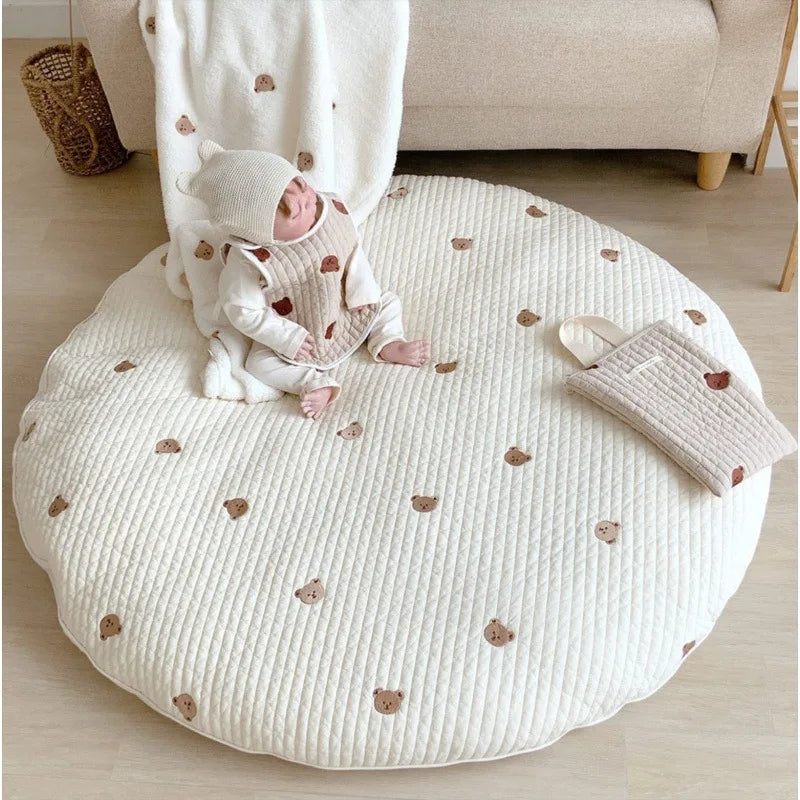 tapis jeu bébé tapis rond coton texturé points marron couverture oreiller lunaire sac motifs
