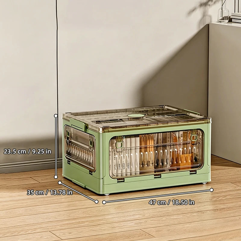 boîtes rangement livres transparentes couleurs beige verte orange moderne pliables pratiques
