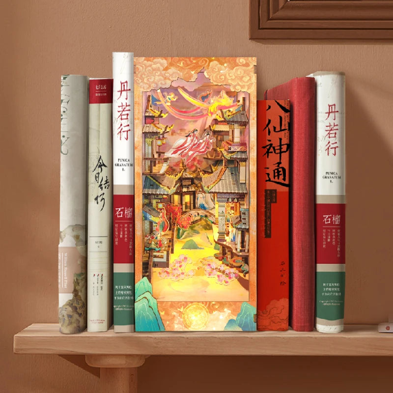 Serre-livres en bois rose avec lumière