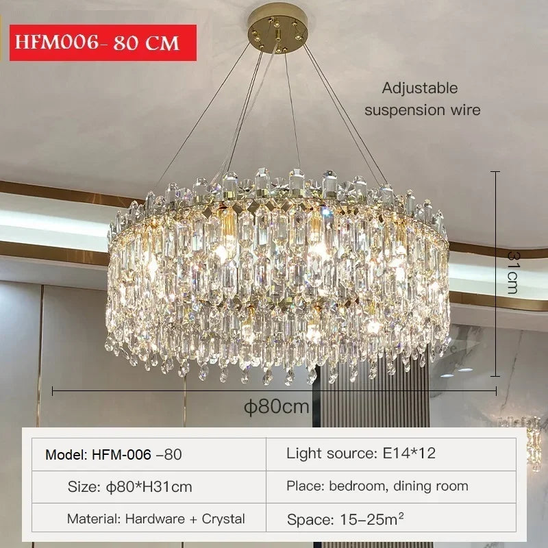 lustre moderne élégant cristal transparent doré salon chambre restaurant