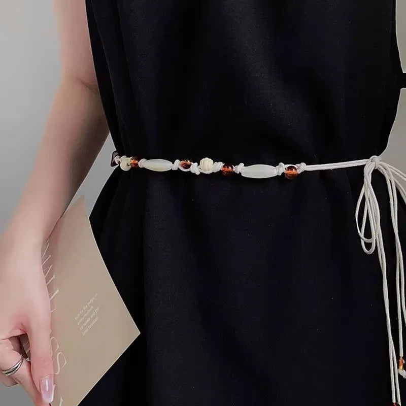 bracelet bohème ovales ruban ajustable ethnique marron clair blanc unique chic