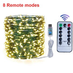 guirlande lumineuse led noel 5m 10m 20m fil cuivre vert moderne télécommande usbDecorationNoelBatterieSèche