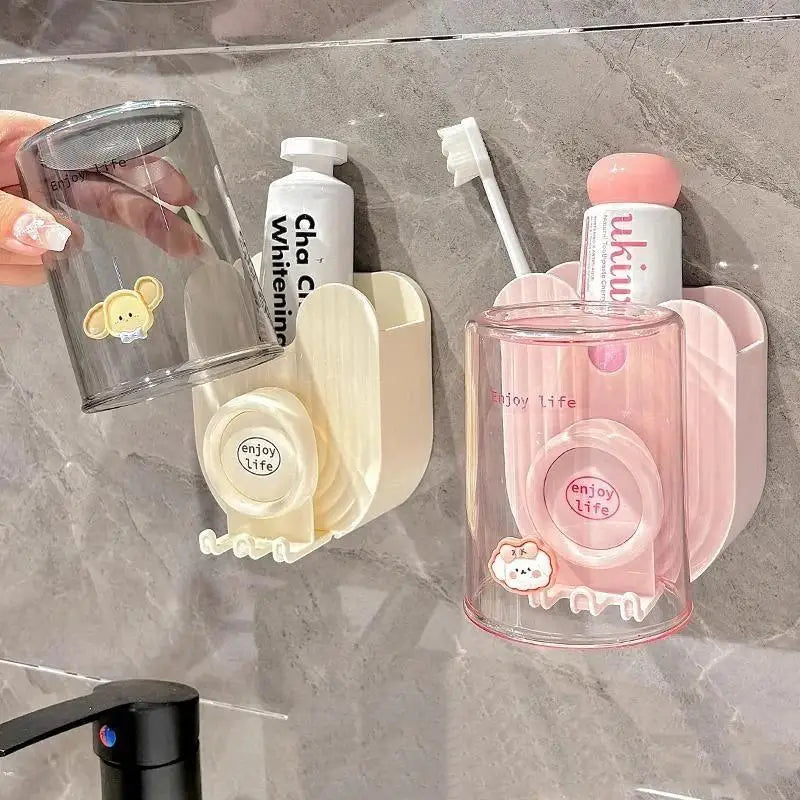 organisateur salle bain brosses dents dentifrice coupes animaux mignons moderne minimaliste transparent adhésif