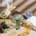 vases champignon moderne transparent rayures verticales marron rose vert rouge bleu orange
