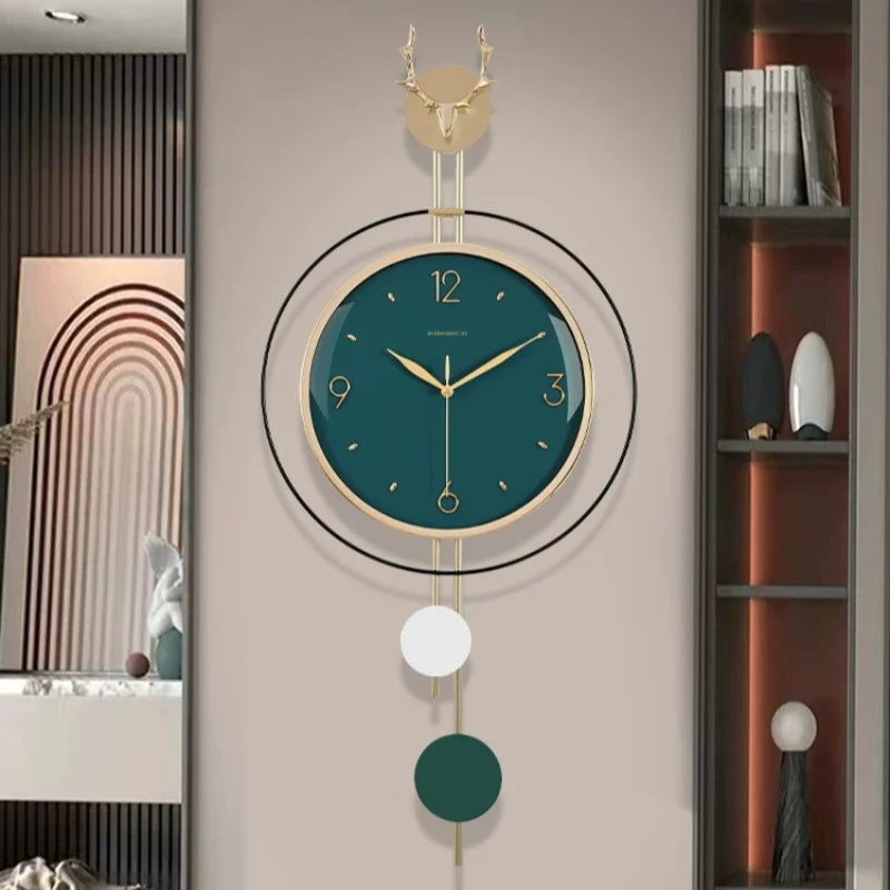 horloge murale moderne or boisée tête cerf suspension décorative vert blanc chambre verte