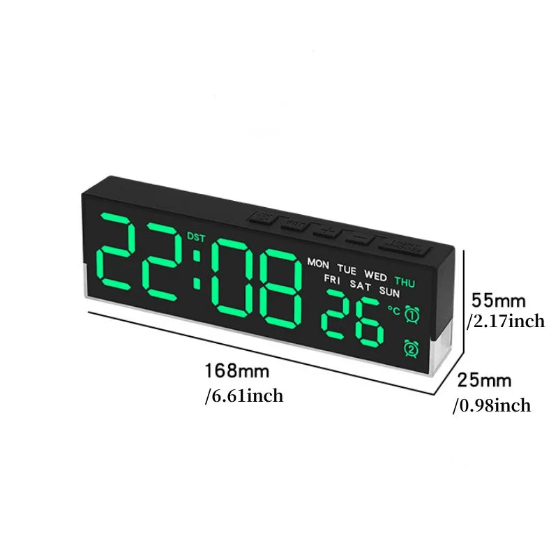 horloge numérique moderne écran led noir blanc vert bleu affichage température usb alarmes luminosité