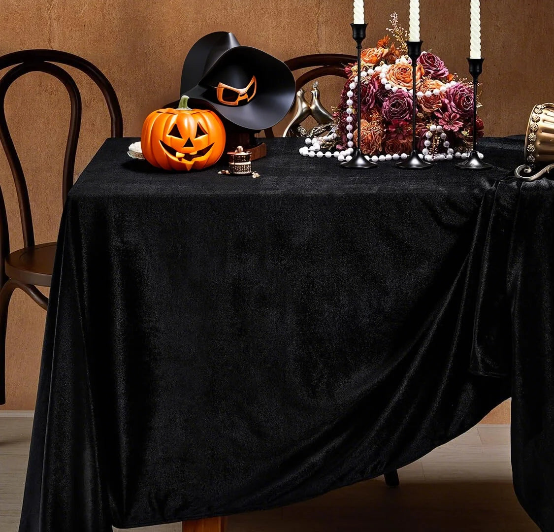 nappe noire velours halloween classique geometrique table manger décoration mariage festivité polyester