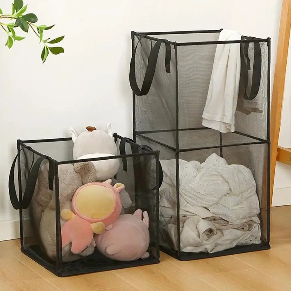 panier linge noir gris transparent maille polyestère pliable moderne poignées grande capacité