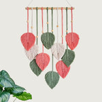 tapisserie murale coton feuilles stylisées vert blanc beige bohème moderne fixations decoration mur hanging