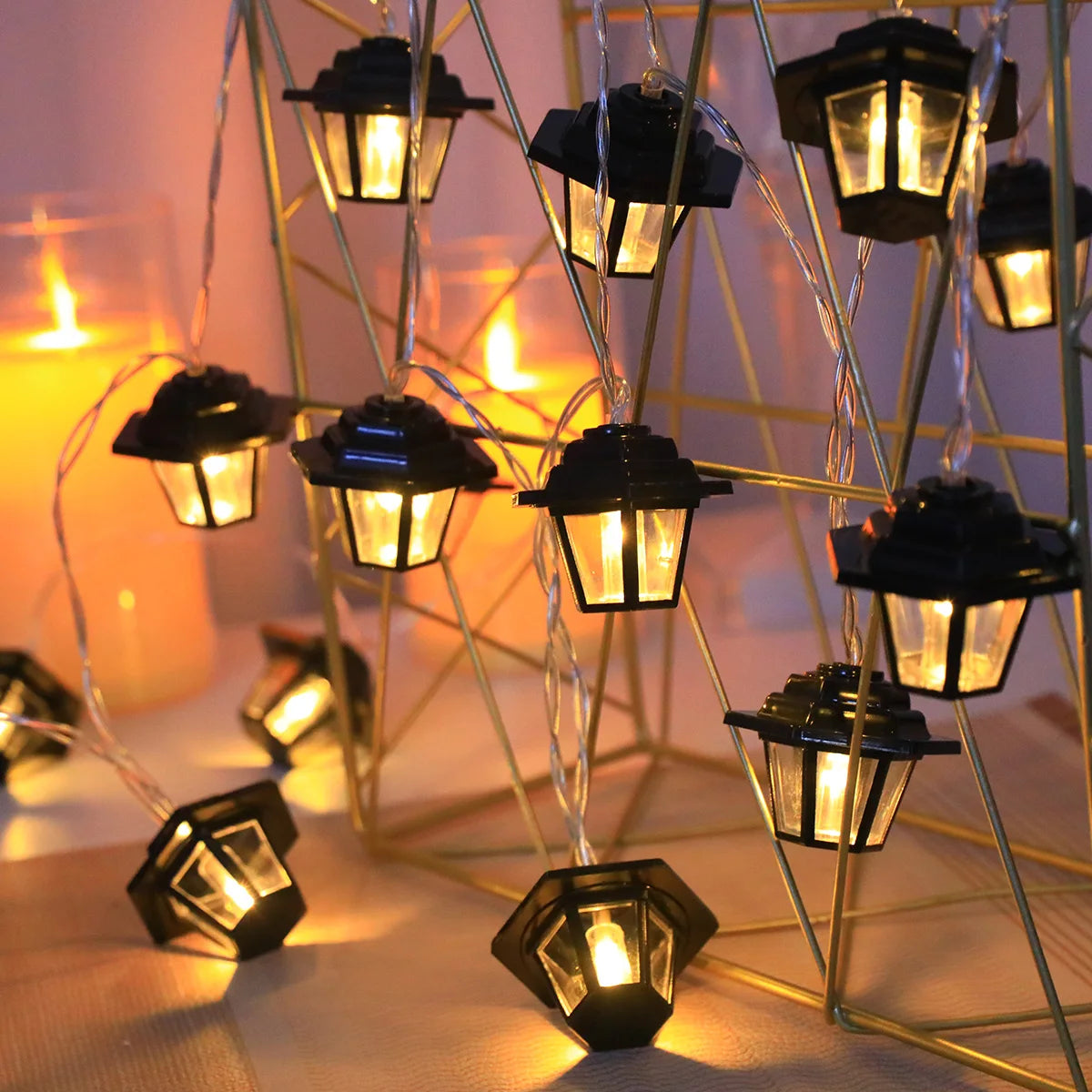 guirlande lumineuse led noir doré hexagonale vintage translucent 10 20 led batterie ramadan mariage
