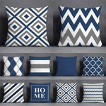 taies d'oreiller géométriques polyester bleu gris moderne maison 45x45cm non toxique respectueux environnement