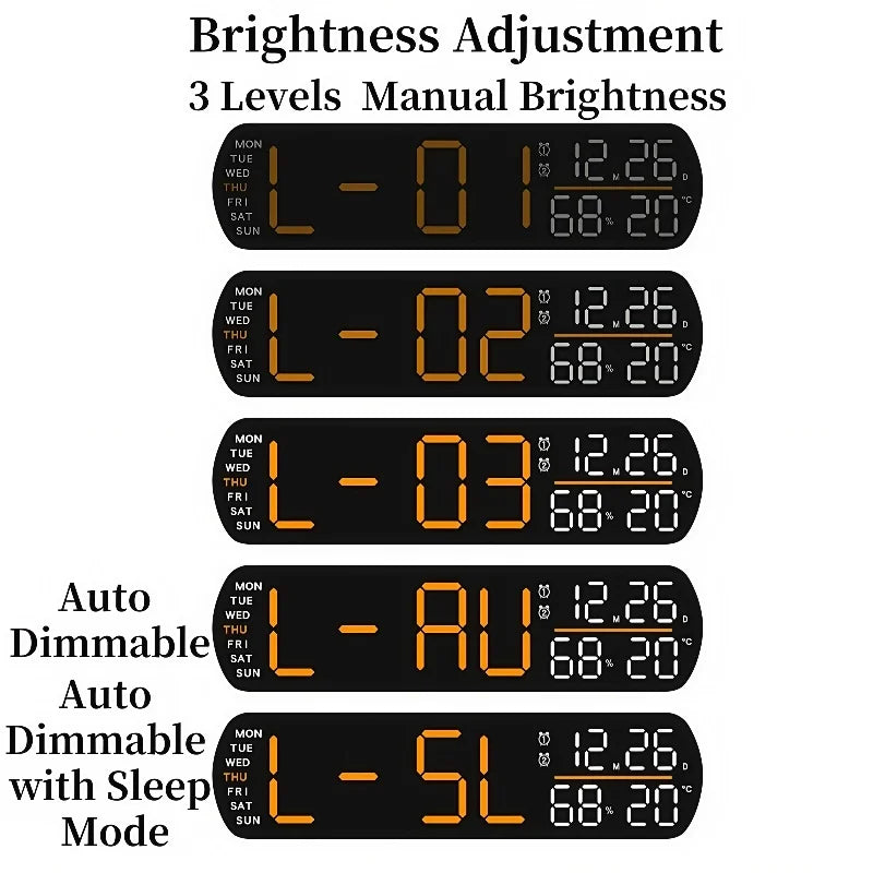 horloge numérique moderne écran led noir vert blanc réglable calendrier double alarme compteur