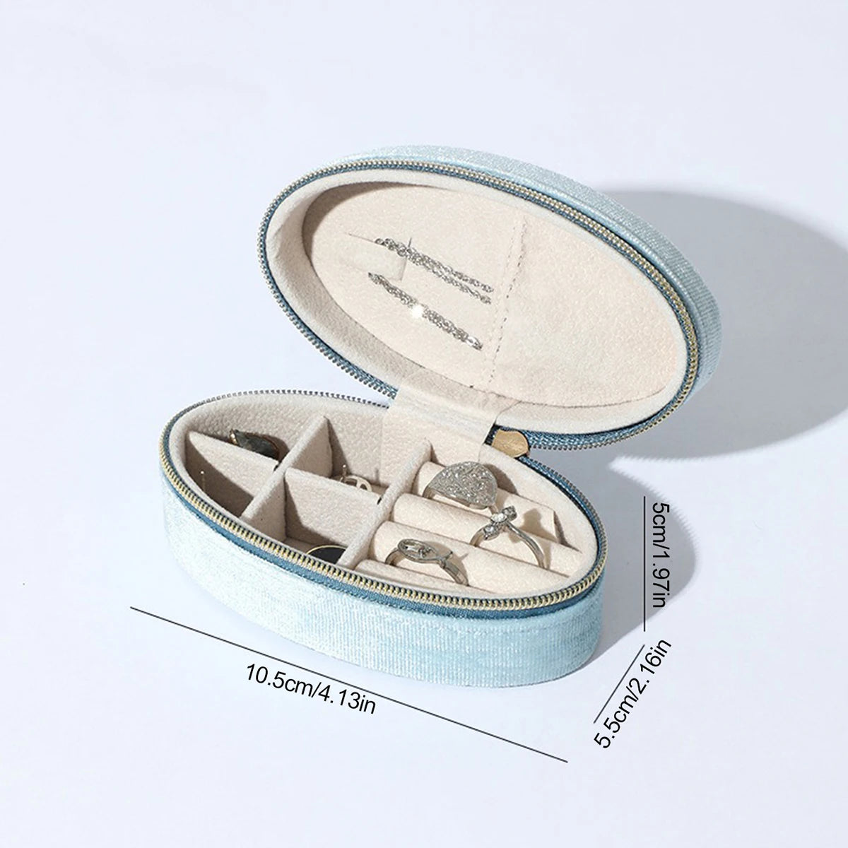 boîtes bijoux velours bleu marine classique compartiments glissière sécurité voyage