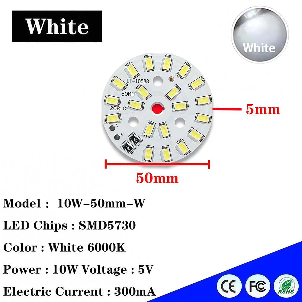 plaque led ronde blanc blanc chaud 6000k 3000k smd sddm 5w 10w 50mm 5v
