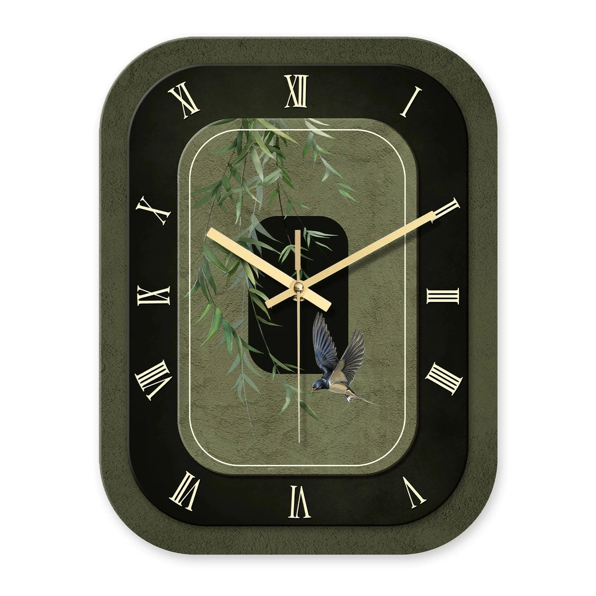 horloge murale bois marron aiguilles noires numeros blancs texture grunge moderne fixations quartz