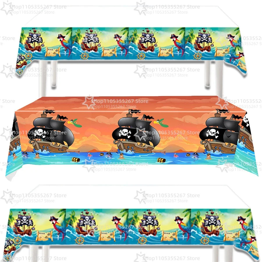 nappe pirate bateau crânes perroquet motif marin fête enfant bleu rouge vert orange