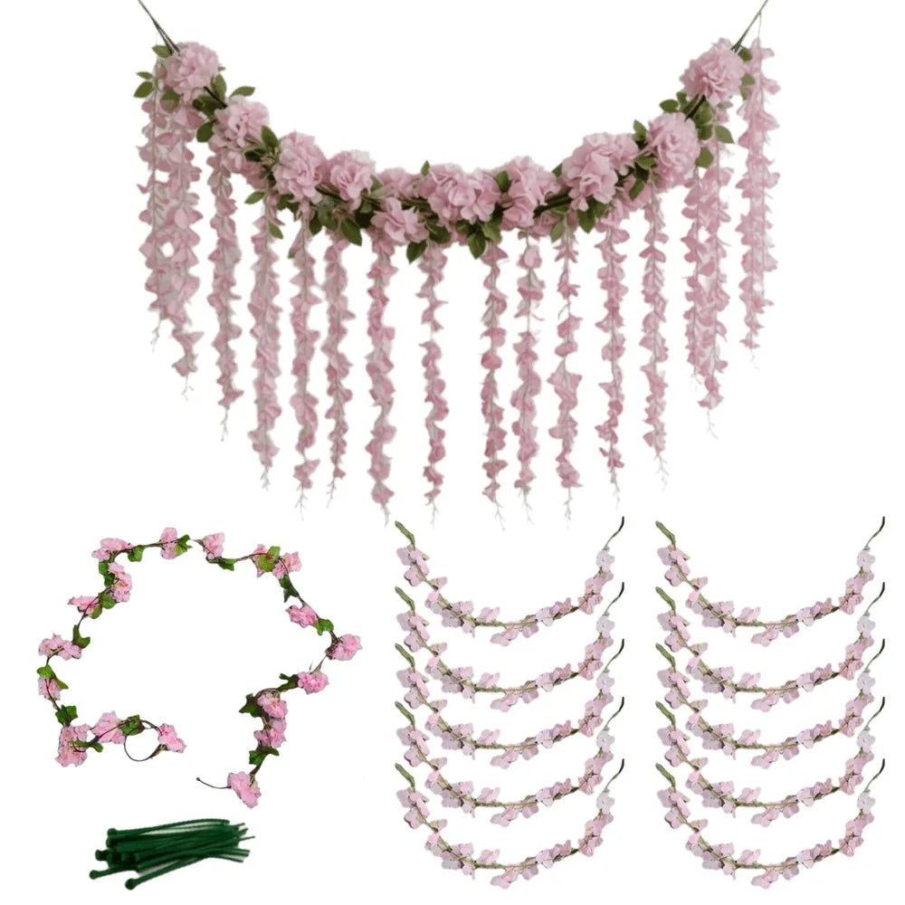 guirlande fleurs artificielles rose clair mariage romantique décor intérieur fêtes anniversaire clips fixations