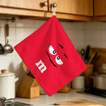 serviette cuisine jaune rouge bleu orange souriante logo moderne polyester jacquard