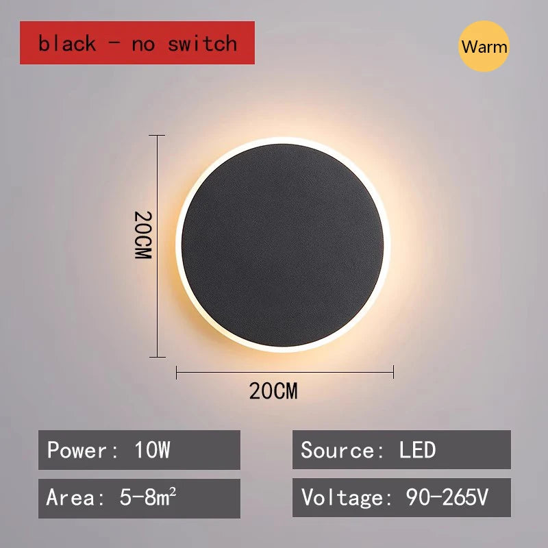 applique murale moderne led noir blanc éclairage circulaire minimaliste fixée mur tactile sans interrupteur