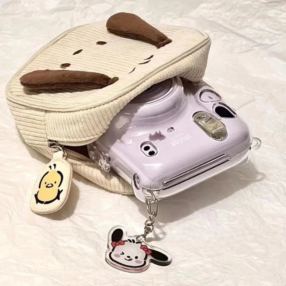 sac main moderne mignon rayures horizontales beige clair fermeture glissière charmé lapin toile réutilisable