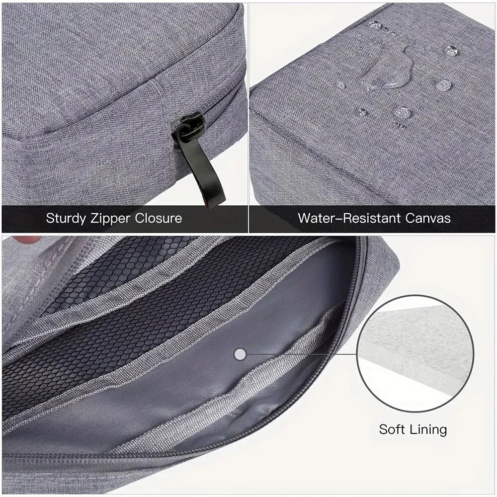 pochette rangement toile coton gris clair moderne zipper compartiments organisation électronique portable