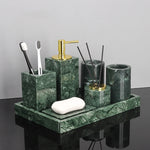 ensemble salle bain marbre vert doré distributeur savon porte brosse dents plateau rangement